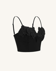 Orchid Embroidered Appliqué Corset Bustier Top - Black