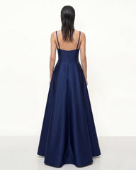Iris Embroidered A-Line Maxi Dress - Navy Blue