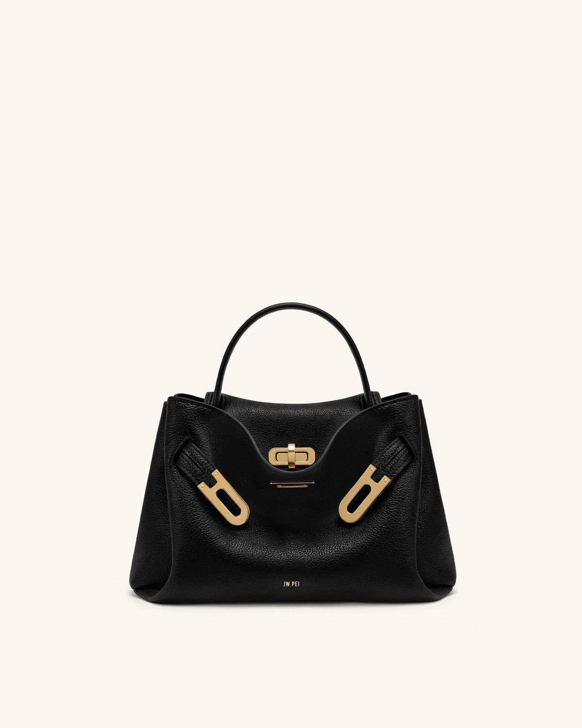 Rhea Small Pebbled Double Buckle Shoulder Bag - Black