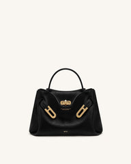 Rhea Small Pebbled Double Buckle Shoulder Bag - Black