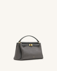 Carmen Faux Suede Top Handle Bag - Dark Gray