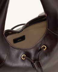 Celandra Drawstring Hobo Bag - Dark Brown