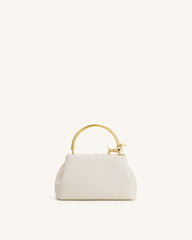 Bruna Dachshund Metal Handle Top Handle Bag - White