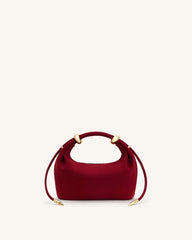 Ellie Faux Suede Metal Ring Embellished Top Handle Bag - Burgundy
