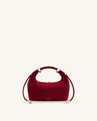 Ellie Faux Suede Metal Ring Embellished Top Handle Bag - Burgundy