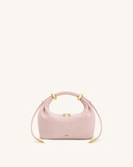 Ellie Faux Suede Metal Ring Embellished Top Handle Bag - Pink
