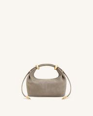 Ellie Faux Suede Metal Ring Embellished Top Handle Bag - Grey