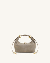 Ellie Faux Suede Metal Ring Embellished Top Handle Bag - Grey