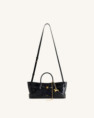 Maeve Dachshund Metal Charm Tote Bag - Black Croc