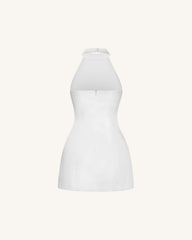 3D Floral Halter Mini Dress - White