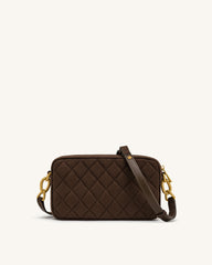 Riley Faux Suede Dachshund Quilted Shoulder Bag - Dark Brown