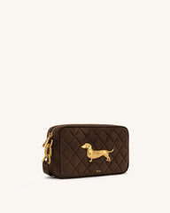 Riley Faux Suede Dachshund Quilted Shoulder Bag - Dark Brown