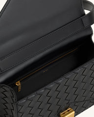 Clio Woven Textured Envelope Crossbody Bag - Black