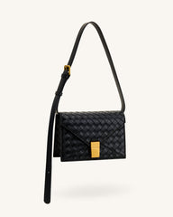 Clio Woven Textured Envelope Crossbody Bag - Black