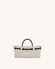 Maeve Dachshund Metal Charm Tote Bag - Black Canvasa