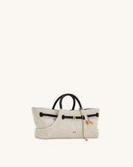 Maeve Dachshund Metal Charm Tote Bag - Black Canvasa