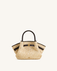 Hana Mini Faux Straw Tote Bag - Brown