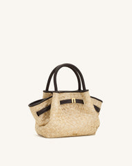 Hana Mini Faux Straw Tote Bag - Brown