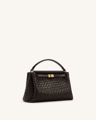 Carmen Woven Top Handle Bag - Dark Brown