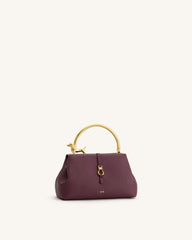 Bruna Dachshund Metal Handle Top Handle Bag - Burgundy