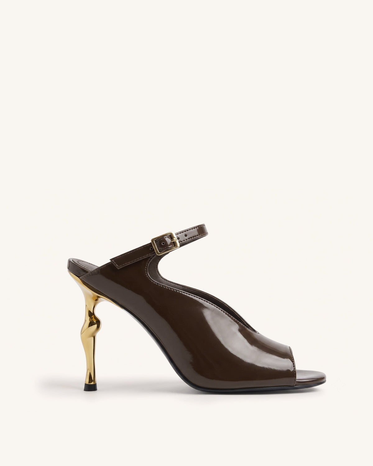 Alivia Gold Metal Peep-Toe Heels - Dark Brown