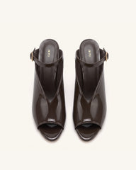 Alivia Gold Metal Peep-Toe Heels - Dark Brown