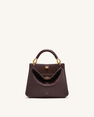 Lucia Elephant-Effect Top Handle Bag - Dark Brown