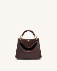 Lucia Elephant-Effect Top Handle Bag - Dark Brown