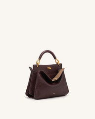 Lucia Elephant-Effect Top Handle Bag - Dark Brown