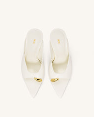 Noemi Pointed-Toe Mule Heels - White
