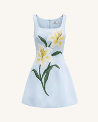 Lily Floral Print Sleeveless A-Line Mini Dress - Light Blue