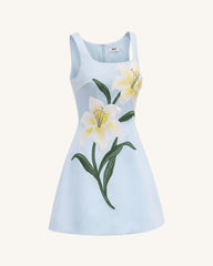 Lily Floral Print Sleeveless A-Line Mini Dress - Light Blue