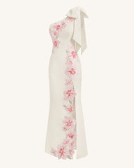 Flower Embroidered One-Shoulder Maxi Dress - Ivory