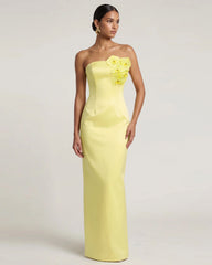 Orchid Embellished Strapless Maxi Dress - Yellow