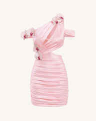 Orchid Embroidered Cutout Ruched Mini Dress - Blush Pink