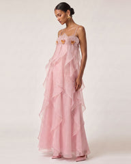 Orchid Embroidered Organza Maxi Dress - Blush Pink