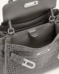 Rhea Small Double Buckle Shoulder Bag - Grey Croc