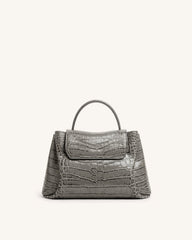 Rhea Small Double Buckle Shoulder Bag - Grey Croc