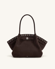 Hana Medium Faux Suede Tote Bag - Dark Chocolate Brown