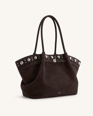 Hana Large Faux Suede Tote Bag - Deep Brown