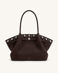 Hana Large Faux Suede Tote Bag - Deep Brown