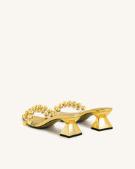Gianna Beaded Strap Mules - Gold