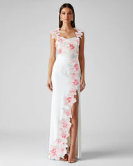 Flower Embroidered Dress - White/Pink