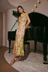 Aella Butterfly Midi Dress in Yellow