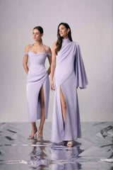 Anika Cowl Neck Midi Dress in Purple