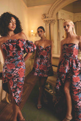 Delphine Off The Shoulder Midi Dress in Pink & Back Floral