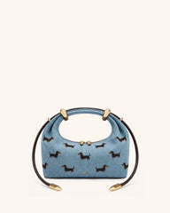Ellie Embroidery Metal Ring Embellished Top Handle Bag - Vintage Blue Denim