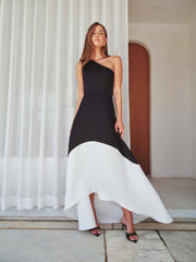 Sorrel One Shoulder Gown in Black & White