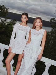 Athena Long Sleeve Lace Mini Dress in White
