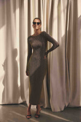 CURAAE Emery Long Sleeve Maxi Dress in Gold